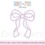 Merritt Bow Satin Stitch Applique Embroidery Design: Design preview of a lavender Merritt bow satin stitch outline with long tails