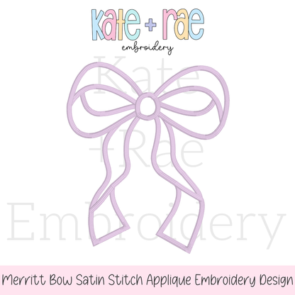 Merritt Bow Satin Stitch Applique Embroidery Design