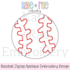 Baseball/Softball Zigzag Stitch Applique Embroidery Design: Design preview of a gray zigzag outline baseball with red stitching