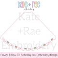 Floral & Bow ITH Birthday Party Hat Embroidery Design: Design preview of an in the hoop birthday party hat with a pink floral and bow scalloped border