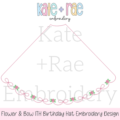 Floral & Bow ITH Birthday Party Hat Embroidery Design