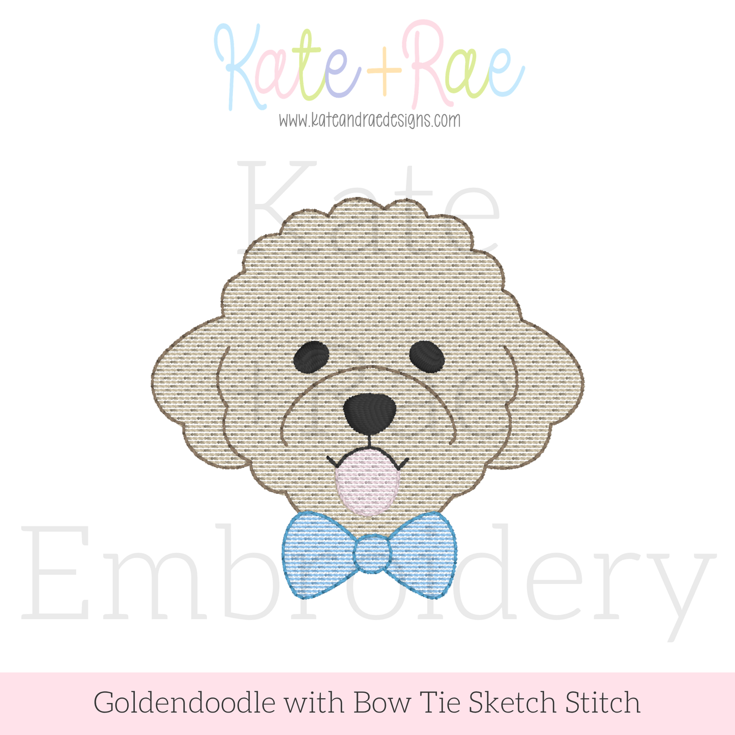 Goldendoodle Dog with Bow Tie Sketch Stitch Embroidery Design