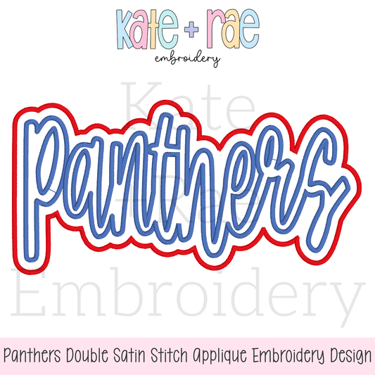 Panthers Script Double Satin Stitch Applique Embroidery Design