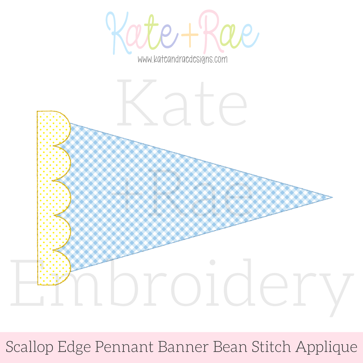 Scallop Edge Pennant Flag Bean Stitch Applique Embroidery Design