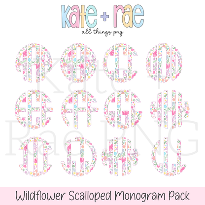 Wildflower Scalloped Digital Monogram PNG Pack