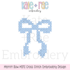Merritt Bow MINI Cross Stitch Embroidery Design: Design preview of a light blue mini Merritt bow in cross stitch