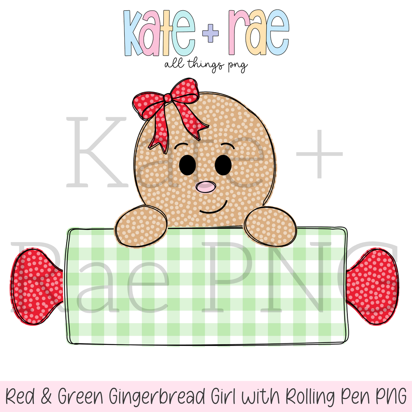 Girl's Red and Green Gingerbread Girl with Rolling Pen Name Plate PNG