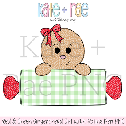 Girl's Red and Green Gingerbread Girl with Rolling Pen Name Plate PNG