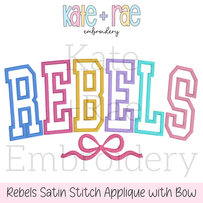 Curved Rebels with Bow Satin Stitch Applique Embroidery Design