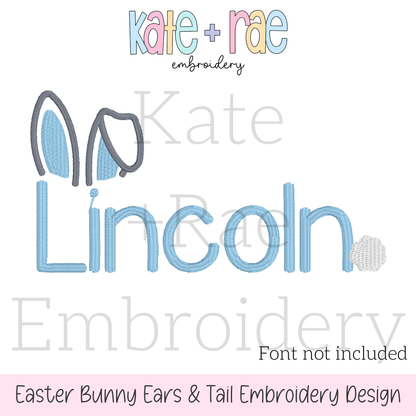 Easter Bunny Ears and Tail Font Add On Fill Stitch Embroidery Design