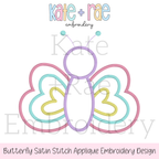 Butterfly Satin Stitch Applique Embroidery Design: Design preview of a pastel satin stitch applique butterfly outline