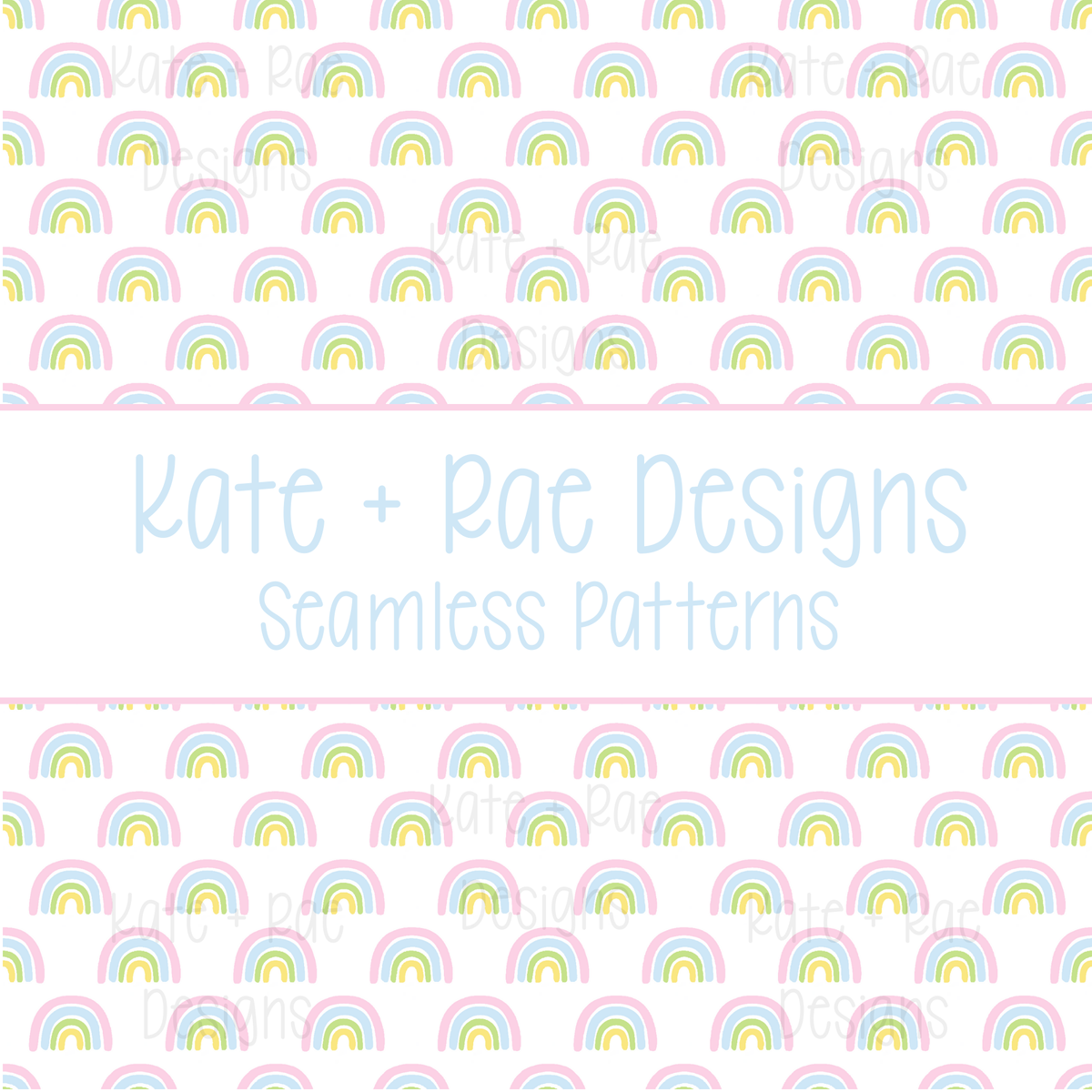 Pink Rainbow Seamless Pattern: Smaller scale seamless pattern of pastel pink watercolor rainbows