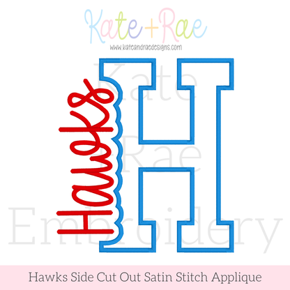 Hawks Side Cut Out Satin Stitch Applique Embroidery Design