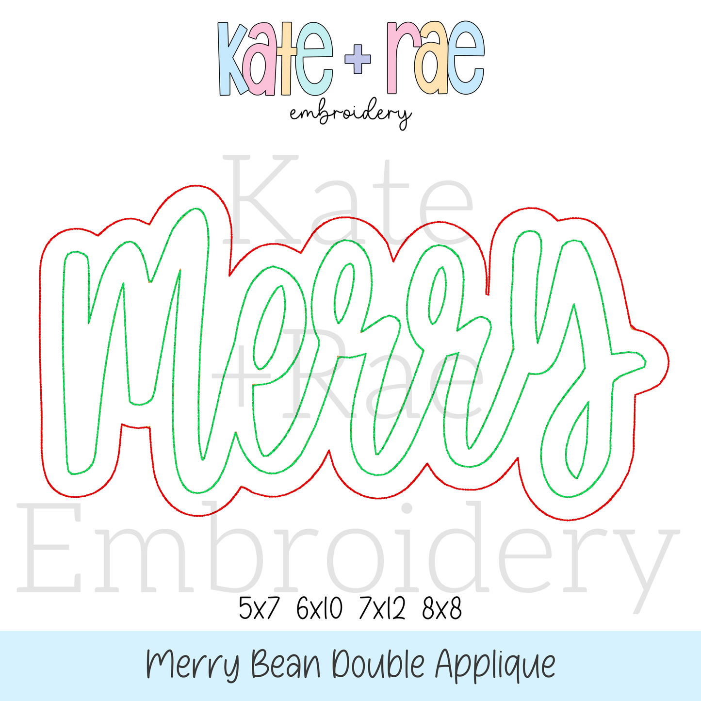 Merry Double Bean Stitch Applique Embroidery Design