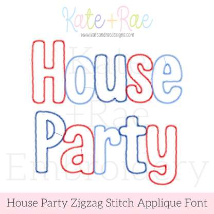 House Party Zigzag Applique Machine Embroidery Font