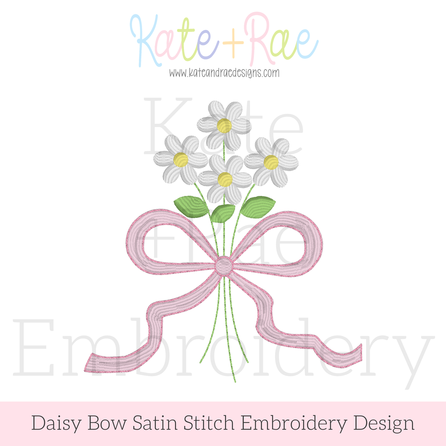 Daisy Floral Bow Mini Satin Stitch Embroidery Design