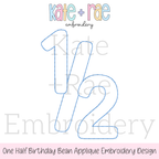 One Half Birthday Bean Stitch Applique Embroidery Design: Design preview of a blue one half bean stitch applique outline