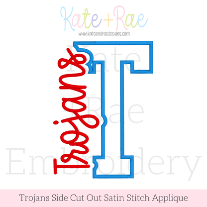 Trojans Side Cut Out Satin Stitch Applique Embroidery Design