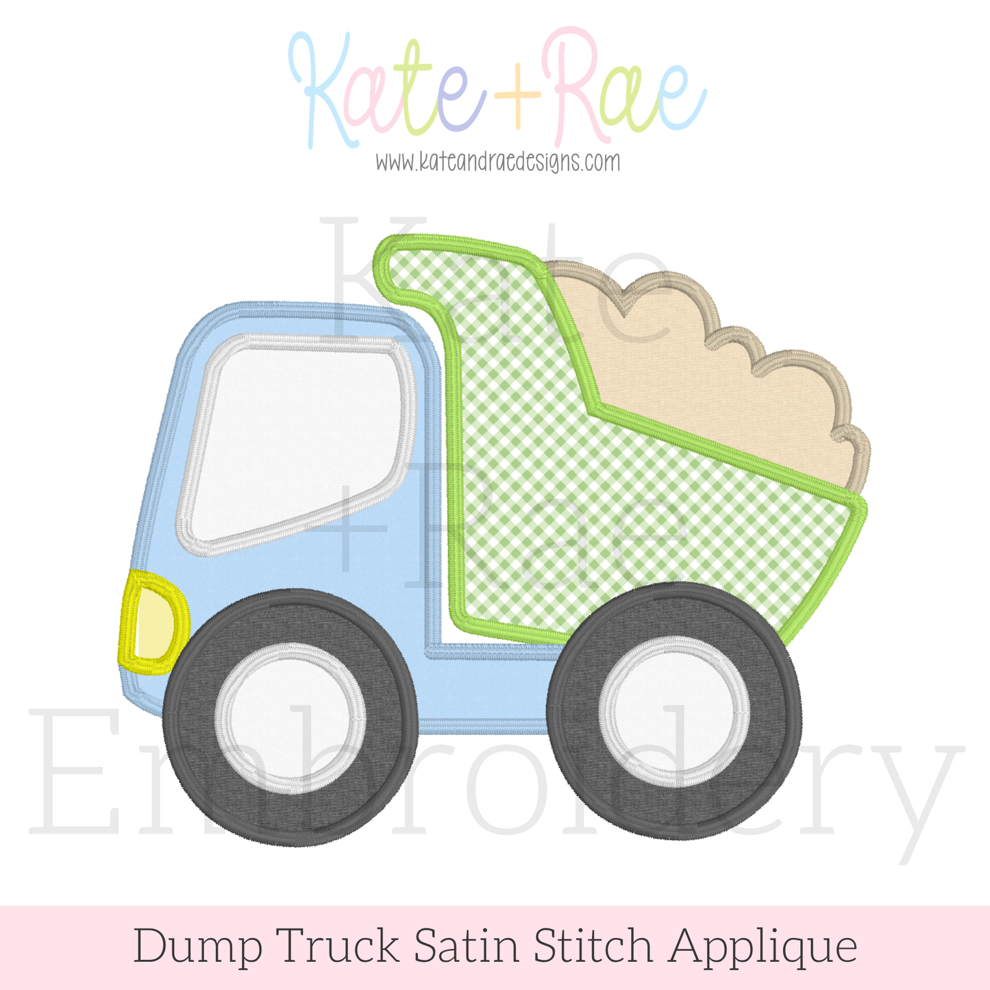 Dump Truck Satin Stitch Applique Embroidery Design