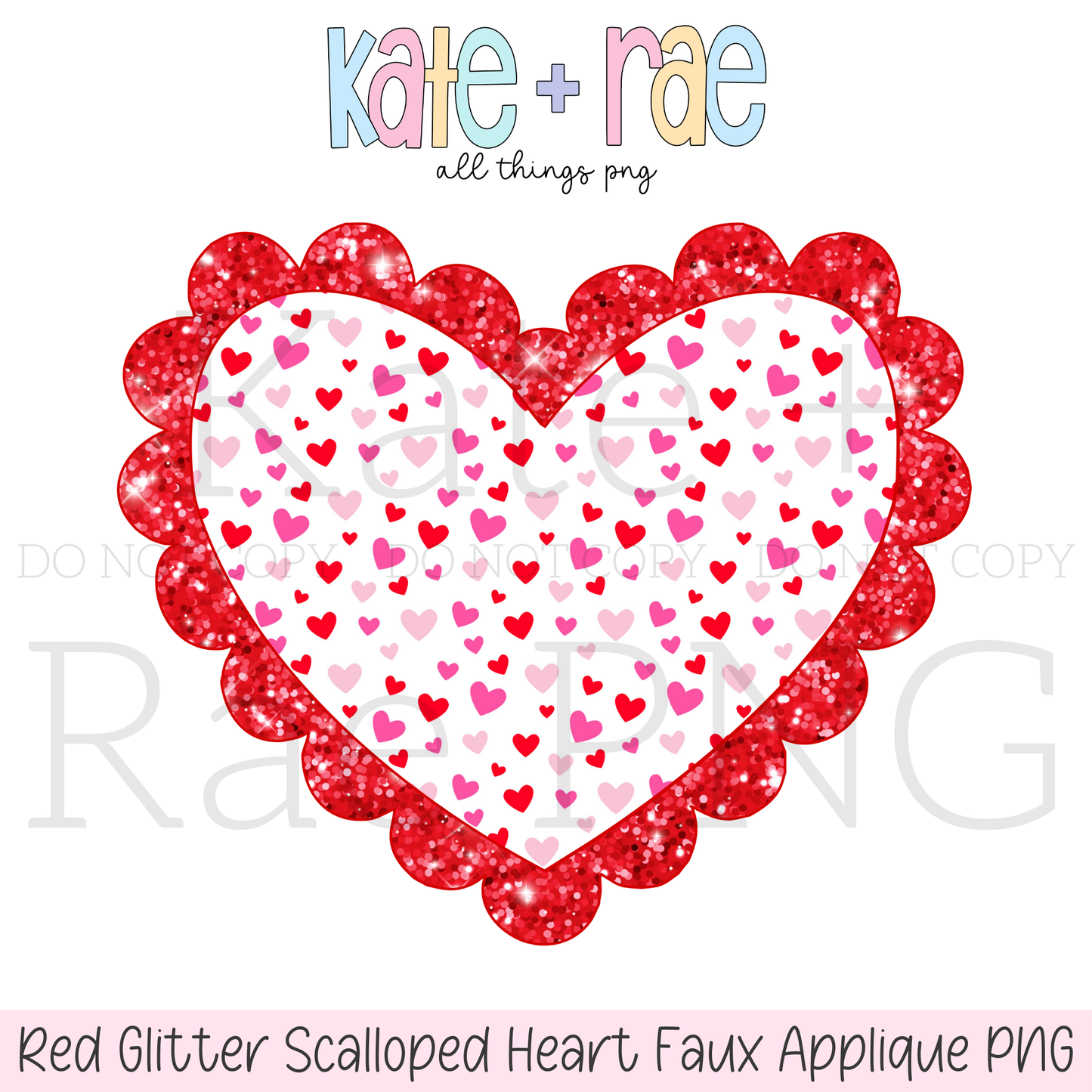 Red Glitter Scalloped Double Heart Faux Applique PNG