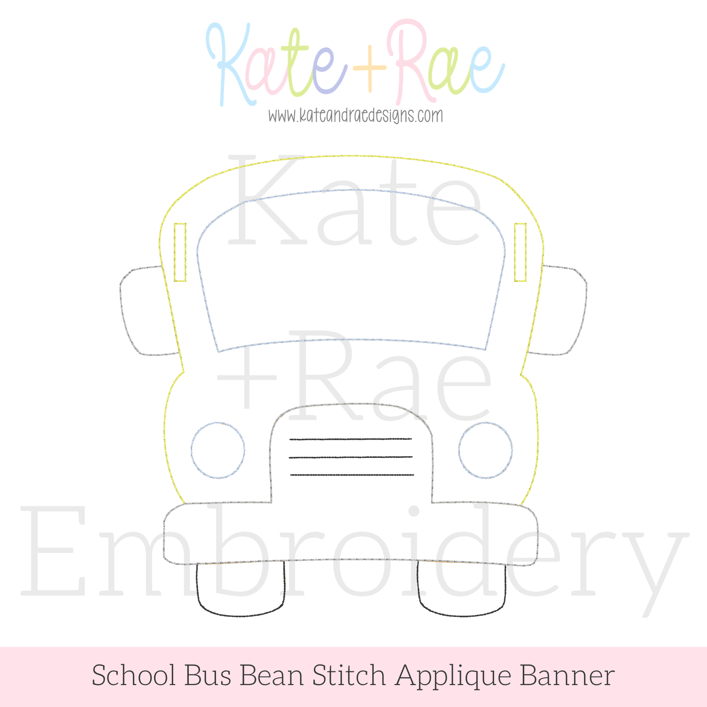 Back to School Bus Bean Applique ITH Banner Embroidery Design