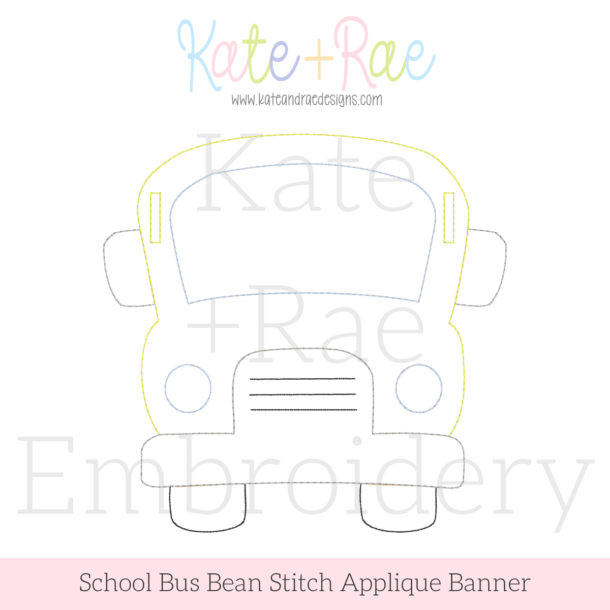 Back to School Bus Bean Applique ITH Banner Embroidery Design