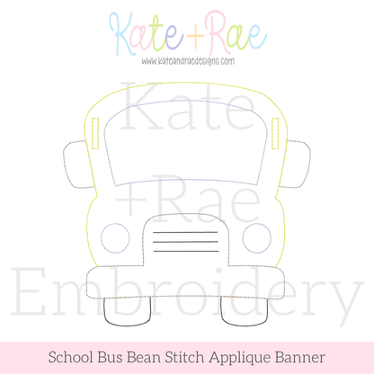 Back to School Bus Bean Applique ITH Banner Embroidery Design