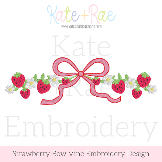 Strawberry Bow Vine Satin Stitch Embroidery Design