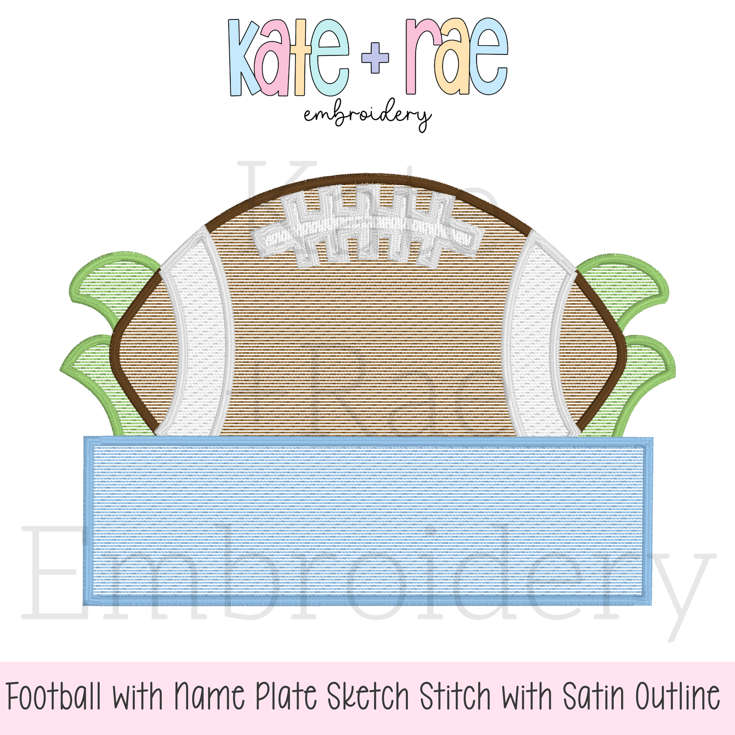 Football with Name Plate Sketch Stitch with Satin Outline Applique Embroidery Design