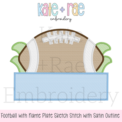 Football with Name Plate Sketch Stitch with Satin Outline Applique Embroidery Design
