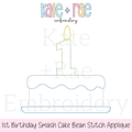 1st Birthday Smash Cake Applique Embroidery Design: Design preview of a bean stitch applique smash cake with a number 1 candle