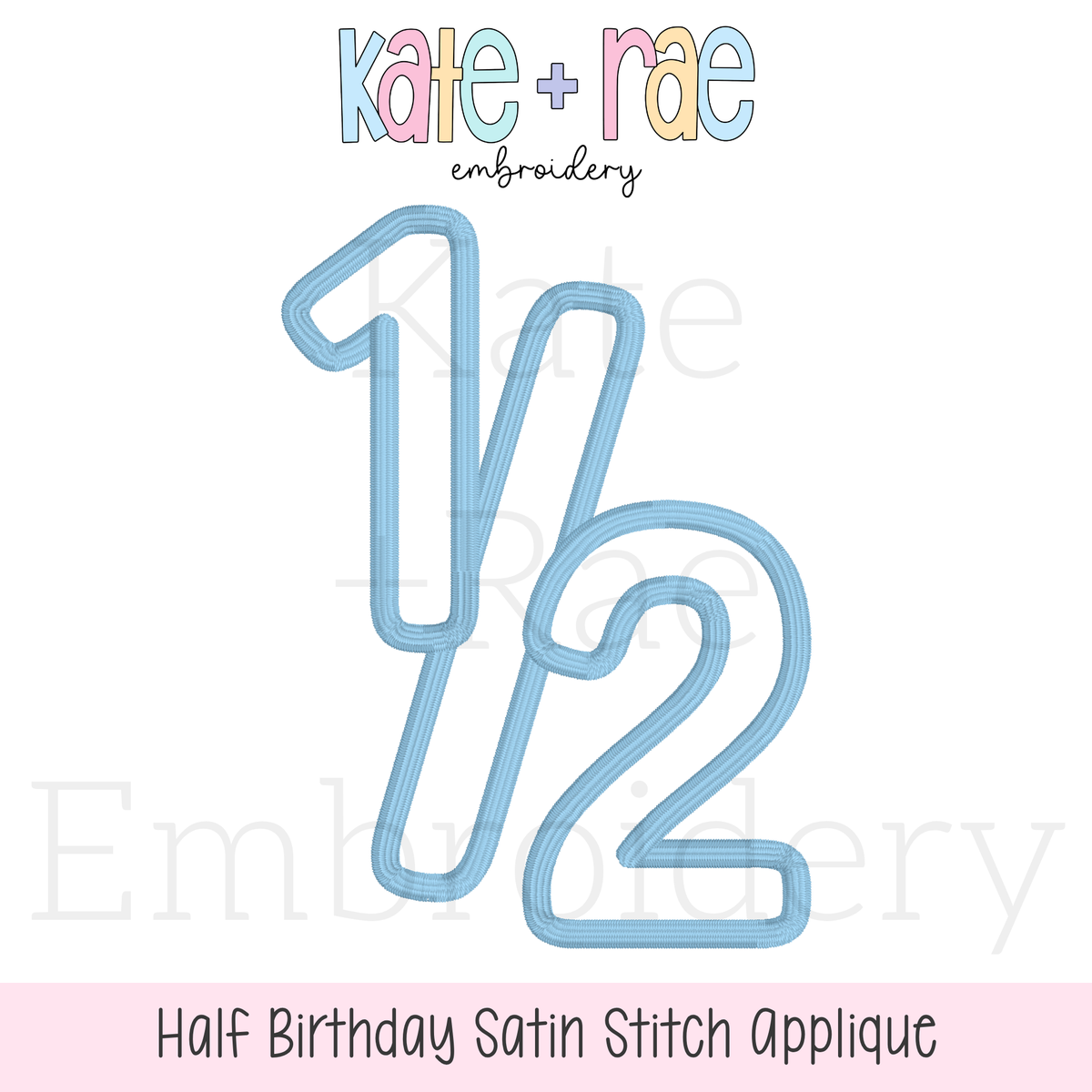One Half Satin Stitch Applique Embroidery Design: Design preview of a light blue one half satin stitch applique outline
