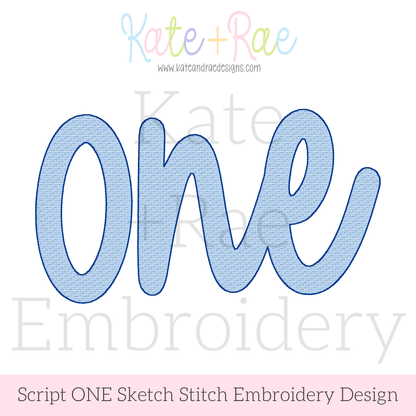 Script One Sketch Stitch Embroidery Design for 1st Birthday