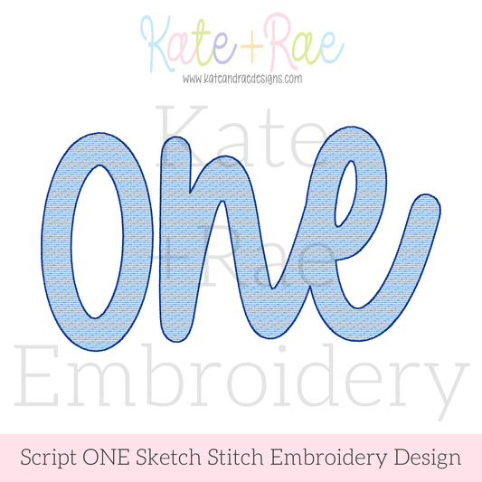 Script One Sketch Stitch Embroidery Design for 1st Birthday