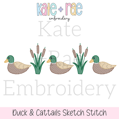 Mallard Ducks and Cattails Sketch Stitch Embroidery Design