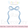 Addie Bow 2 Column Satin Stitch Applique Embroidery Design: Design preview of a light blue Addie bow with long tails framing a 2 column space