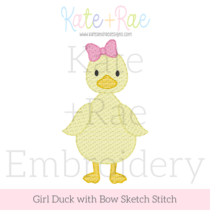 Girl Duck with Bow Sketch Stitch Embroidery Design
