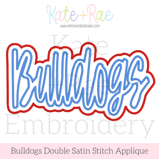Bulldogs Script Double Satin Stitch Applique Embroidery Design