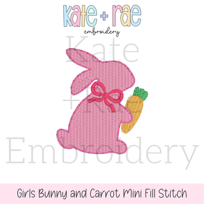 Girl's Easter Bunny with Carrot and Bow Mini Fill Stitch Embroidery Design