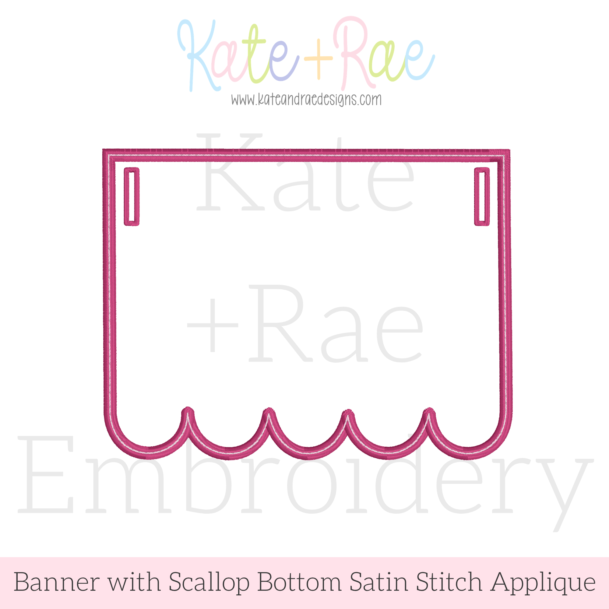 Scallop Bottom Satin Stitch Applique Banner In The Hoop Embroidery Design: Design preview of a pink scallop bottom in the hoop satin applique banner