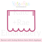 Scallop Bottom Satin Stitch Applique Banner In The Hoop Embroidery Design: Design preview of a pink scallop bottom in the hoop satin applique banner
