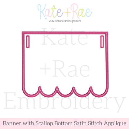 Scallop Bottom Satin Stitch Applique Banner In The Hoop Embroidery Design
