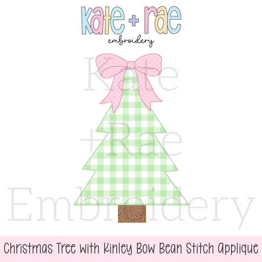 Girls Christmas Tree with Kinley Bow Bean Applique Embroidery Design