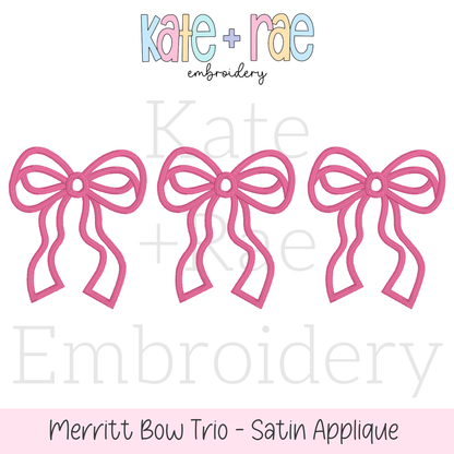 Merritt Bow Trio Satin Stitch Applique Embroidery Design