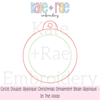 Circle Bean Stitch Applique Christmas Ornament In The Hoop Embroidery Design: Design preview of a red and green circle double bean applique in the hoop Christmas ornament