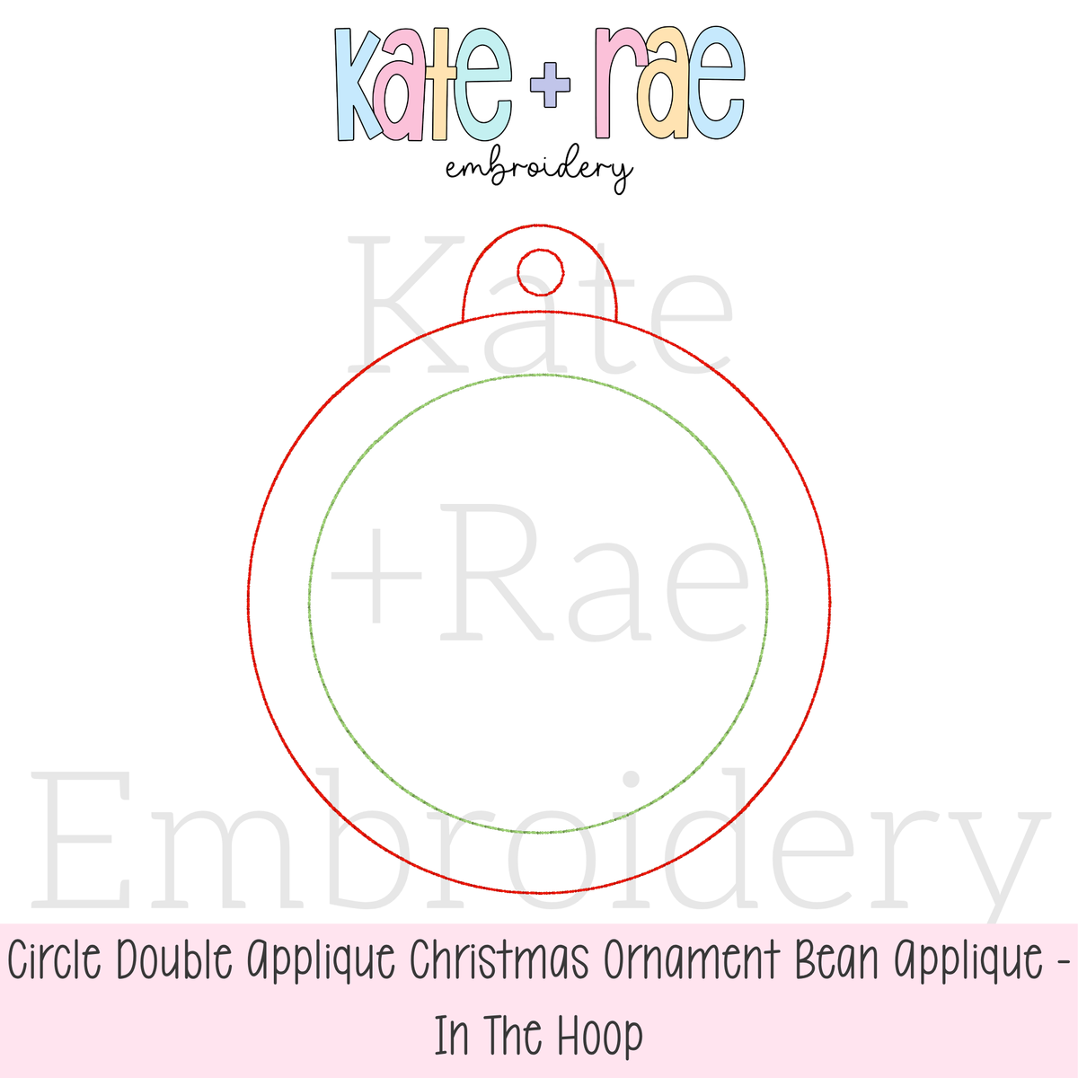 Circle Bean Stitch Applique Christmas Ornament In The Hoop Embroidery Design: Design preview of a red and green circle double bean applique in the hoop Christmas ornament