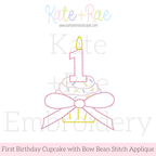 1st Birthday Cupcake with Bow Bean Stitch Applique Embroidery Design