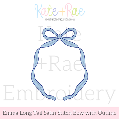 Emma Satin Stitch Long Tail with Bean Stitch Outline Monogram Bow Embroidery Design