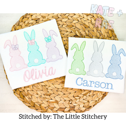 Girl's Easter Bunny Trio Sketch Stitch Embroidery Design