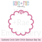 ITH Scalloped Circle Bag Tag Satin Stitch Applique Embroidery Design: Design preview of a pink scalloped circle satin stitch applique bag tag outline